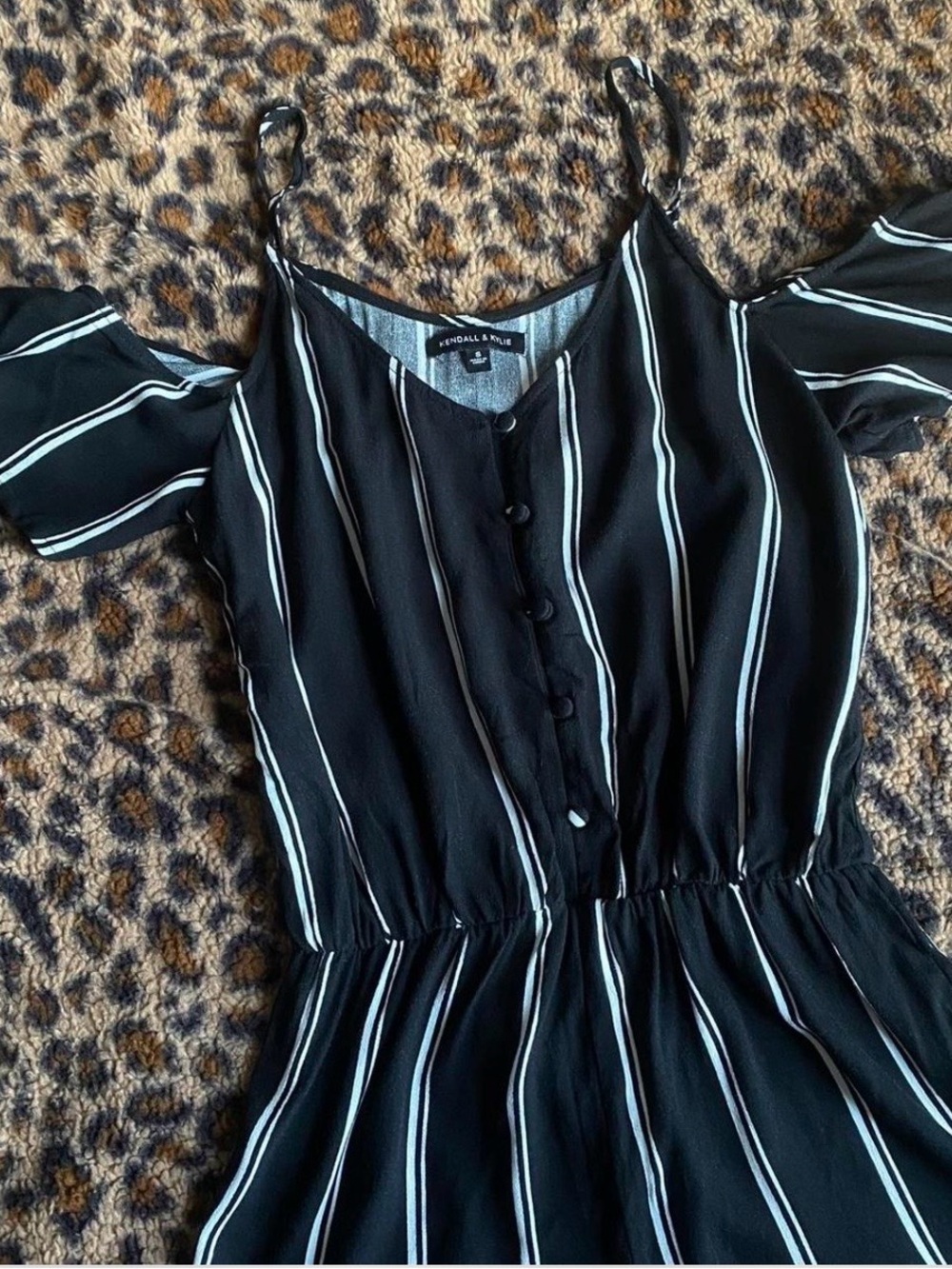 Kendall & Kylie Black Striped Cold-Shoulder Button Front romper
